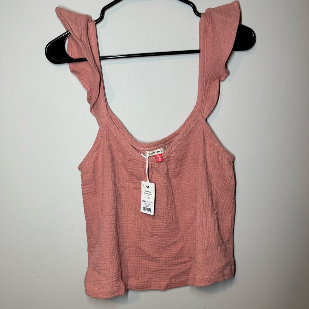 Marine Layer Jude Flutter Sleeve Tank Top Rosette Pink Gauze Cotton Size M NWT
